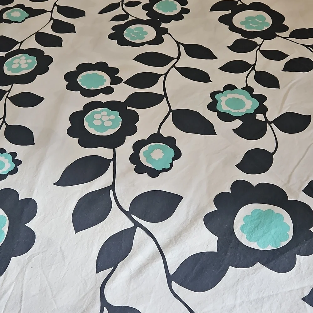 Pottery Barn Teen Nouveau Floral Teal Black Cotton Queen Duvet Cover